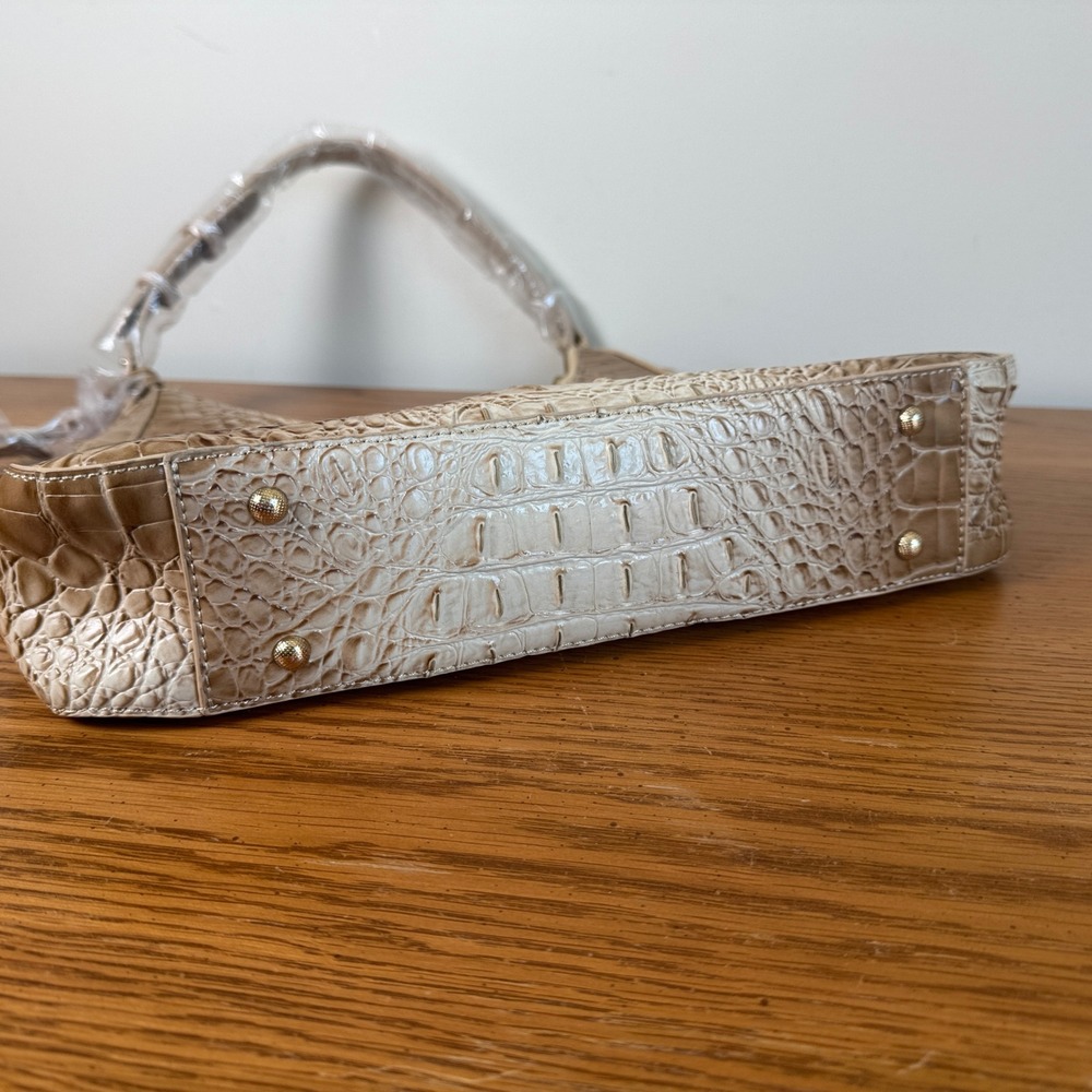 Beige Croc Embossed Faux Leather Hobo Shoulder‎ Bag Handbag Zip Closure - Picture 7 of 13